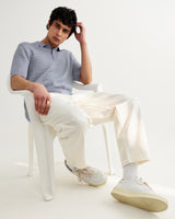 wax london men's Naples - Light Blue Mini Geometric Knitted Polo
