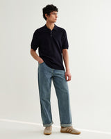 wax london men's Naples - Navy Retro Diamond Knitted Polo