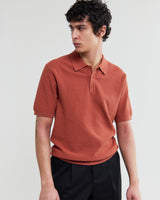 wax london men's Naples - Rust Retro Diamond Knitted Polo