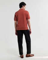 wax london men's Naples - Rust Retro Diamond Knitted Polo