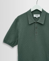wax london men's Naples - Sea Green Retro Diamond Knitted Polo