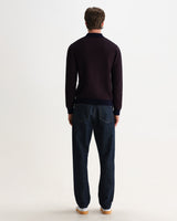wax london men's Oban - Brown And Navy Geometric Long-Sleeve Knitted Polo