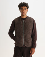 wax london men's OSSIAN GILET BOBBLE WOOL DUSTY BROWN