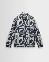 wax london men's Otto - Blue And Ecru Quilted Jacquard Overshirt