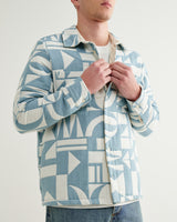 wax london men's Otto - Light Blue And Ecru Quilted Jacquard Overshirt