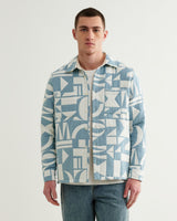 Otto - Hellblaues und ecrufarbenes gestepptes Jacquard-Overshirt