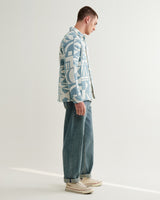 wax london men's Otto - Light Blue And Ecru Quilted Jacquard Overshirt