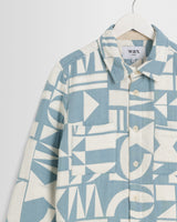 wax london men's Otto - Light Blue And Ecru Quilted Jacquard Overshirt