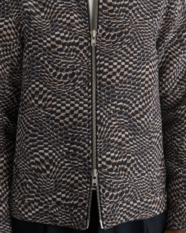 wax london men's PARK JACKET GEO WAVE JACQUARD NAVY / BROWN