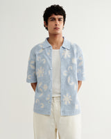 wax london men's Porto - Pale Blue Doodle Crochet Knitted Shirt