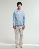 Corey - Chemise en coton-lin à motifs au point de croix bleue