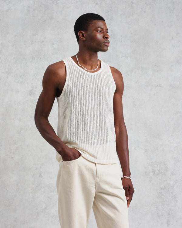wax london men's Prim - Ecru Open Knit Vest