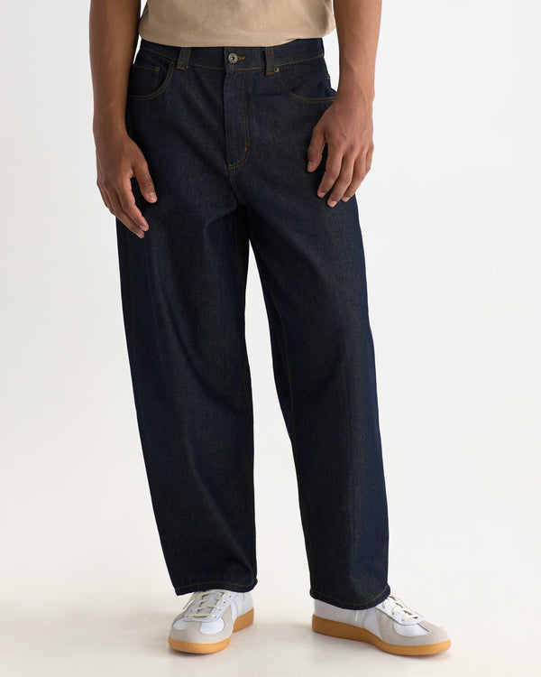 wax london men's Ramsdale - Dark Indigo Rinse Barrel Fit Denim Jeans