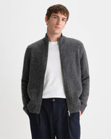 wax london men's Ranwell - Charcoal Fluffy Wool Blend Zip Funnel Jumper