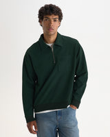 wax london men's Reeve - Washed Green Loopback Organic Cotton Collared Sweatshirt