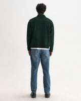 wax london men's Reeve - Washed Green Loopback Organic Cotton Collared Sweatshirt