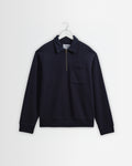 Reeve - Sweat-shirt col polo en molleton bouclé de coton biologique bleu marine délavé