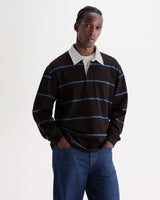 wax london men's Rowhill - Brown And Blue Mirror Stripe Loopback Rugby Shirt