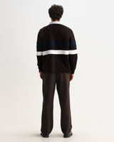 wax london men's Rowhill - Brown And Navy Stripe Loopback Rugby Shirt