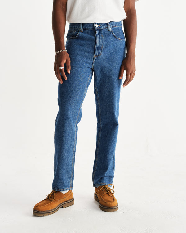 wax london men's Russell - Mid Blue Straight Fit Denim Jeans