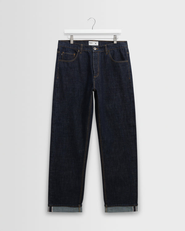 wax london men's Russell - Rinse Wash Selvedge Straight Fit Denim Jeans