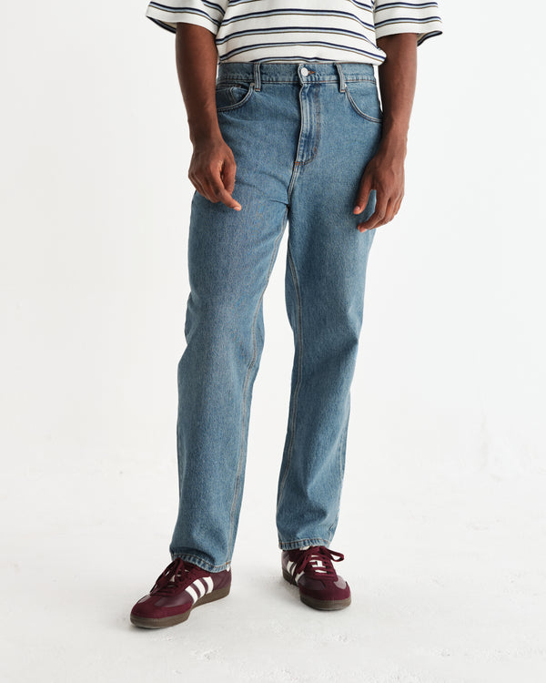 wax london men's Russell - Vintage Blue Straight Fit Denim Jeans