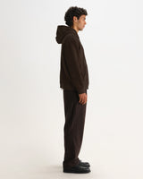 wax london men's Rydal - Dark Brown Brushed Loopback Cotton Hoodie