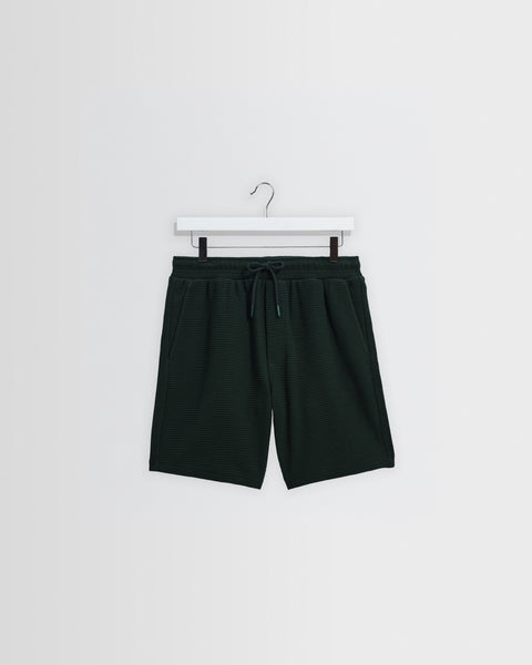 Sam – Flaschengrüne strukturierte Waffel-Shorts