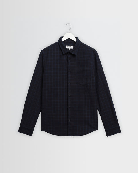 Shelly - Chemise en coton Dobby à carreaux marine et noir