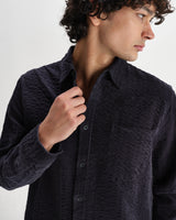 wax london men's Shelly - Navy Seersucker Corduroy Shirt