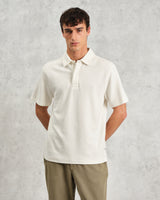 wax london men's Shore - Ecru Textured Organic Cotton Polo Shirt