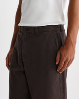 wax london men's Sidford - Brown Cotton Canvas Barrel Trousers