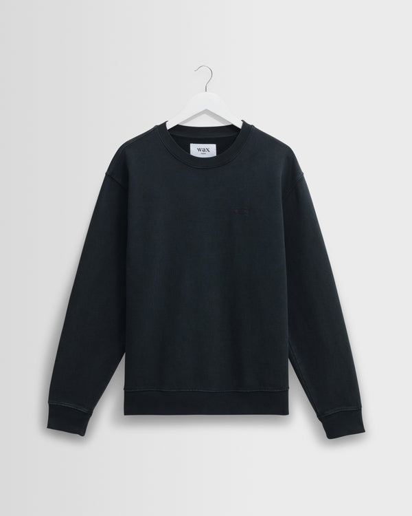 wax london men's Sidney - Washed Black Brushed Organic Cotton Sweatshirt