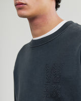 wax london men's Sidney - Washed Black Embroidered Brushed Cotton Sweatshirt