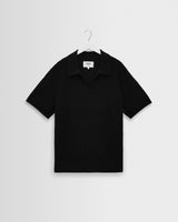 wax london men's Siena - Black Boucle Knitted Polo Shirt