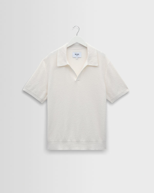 wax london men's Siena - Ecru Boucle Knitted Polo Shirt