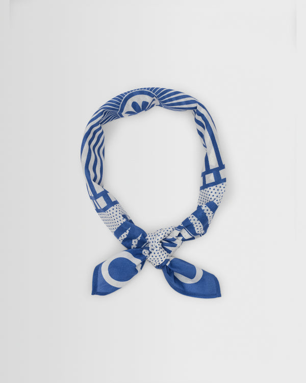 wax london men's Sloane - Ecru And Blue Wax Bandana Neck Scarf