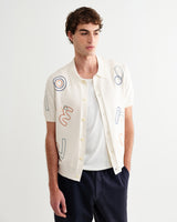 wax london men's Tellaro - Ecru And Multicolour Shapes Embroidered Shirt