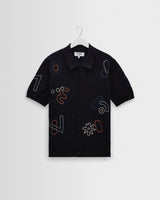wax london men's Tellaro - Navy And Multicolour Shapes Embroidered Shirt