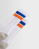 wax london men's Thorpe - White And Blue Block Stripe Sports Socks