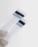 wax london men's Thorpe - White And Navy Block Stripe Sports Socks