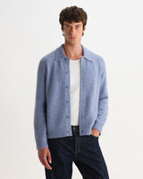 wax london men's Tristan - Light Blue Fluffy Long-Sleeve Knitted Polo