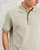wax london men's Turin - Light Khaki Ladder Stripe Knitted Cotton Polo