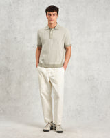 wax london men's Turin - Light Khaki Ladder Stripe Knitted Cotton Polo