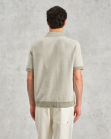 wax london men's Turin - Light Khaki Ladder Stripe Knitted Cotton Polo