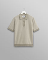 wax london men's Turin - Light Khaki Ladder Stripe Knitted Cotton Polo