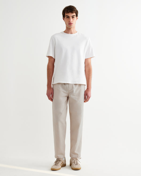 wax london men's Tyne - Stone Cotton Tencel Loose Fit Trousers