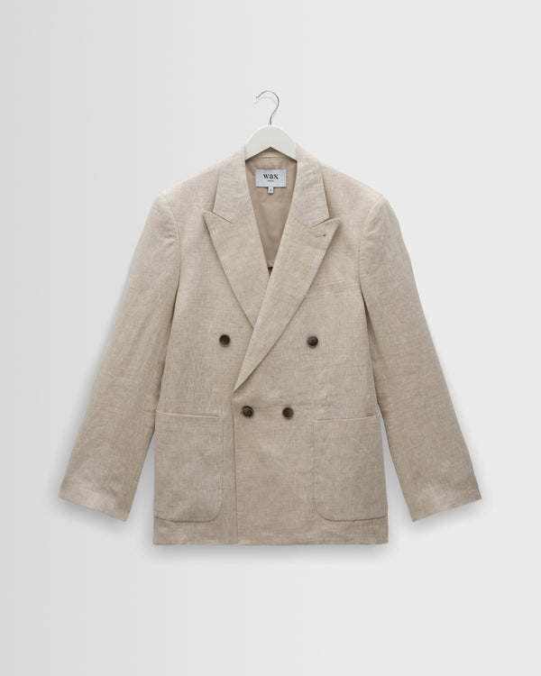 wax london men's Vigo - Natural Linen Double-Breasted Blazer