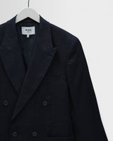 wax london men's Vigo - Navy Linen Double-Breasted Blazer