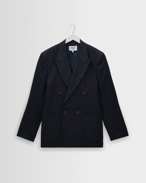 Vigo – marineblauer Blazer aus Leinen mit doppelreihiger Knopfleiste